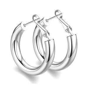 Large‎ Tubular 18k White Gold Filled Hoop Earrings, 30mm